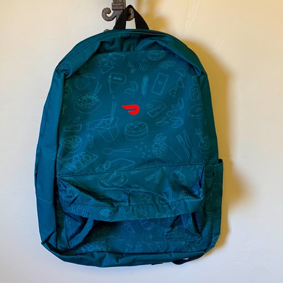 NEW• Backpack Zipper Large Cup Holders DoorDash Food Teal New School Carry On - Picture 1 of 9